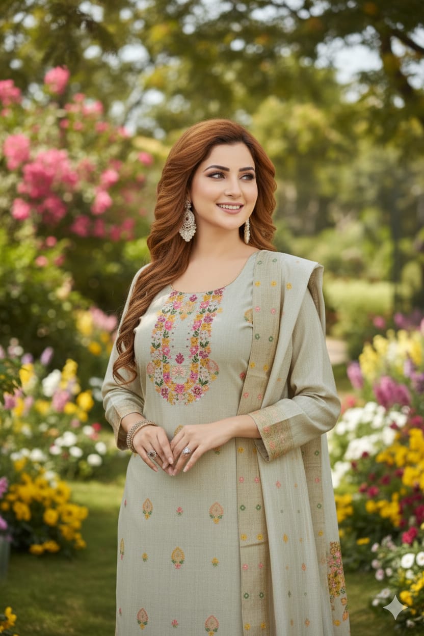 Shree Shanti Selection - Beige Printed Straight Suit with Dupatta